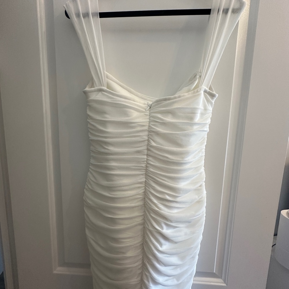 White Ruched Off-Shoulder Dress - Picture 3 of 3